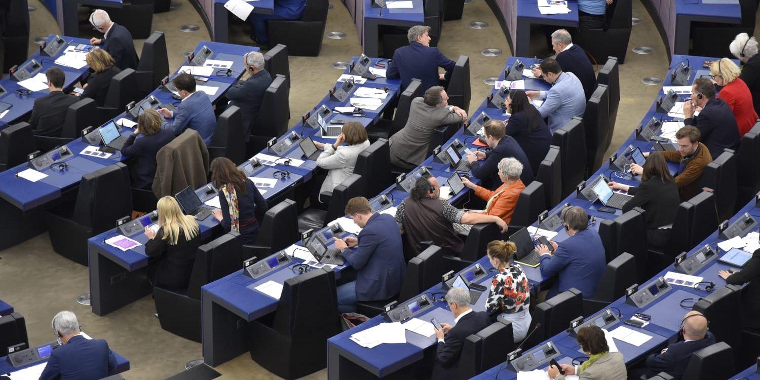 EU-parlamentetsledamöter på plats inne i plenisalen i Strasbourg. Arkivfoto.